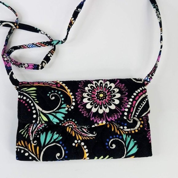 Vera Bradley Handbags - Vera Bradley Crossbody Wallet Bandana Swirl Pattern 7.5" x 4.5" Black Quilted